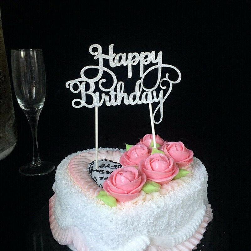 Happy Birthday Cake Topper Colour Printed Acrylic Party Decorations - Silver-Long Strip 5
