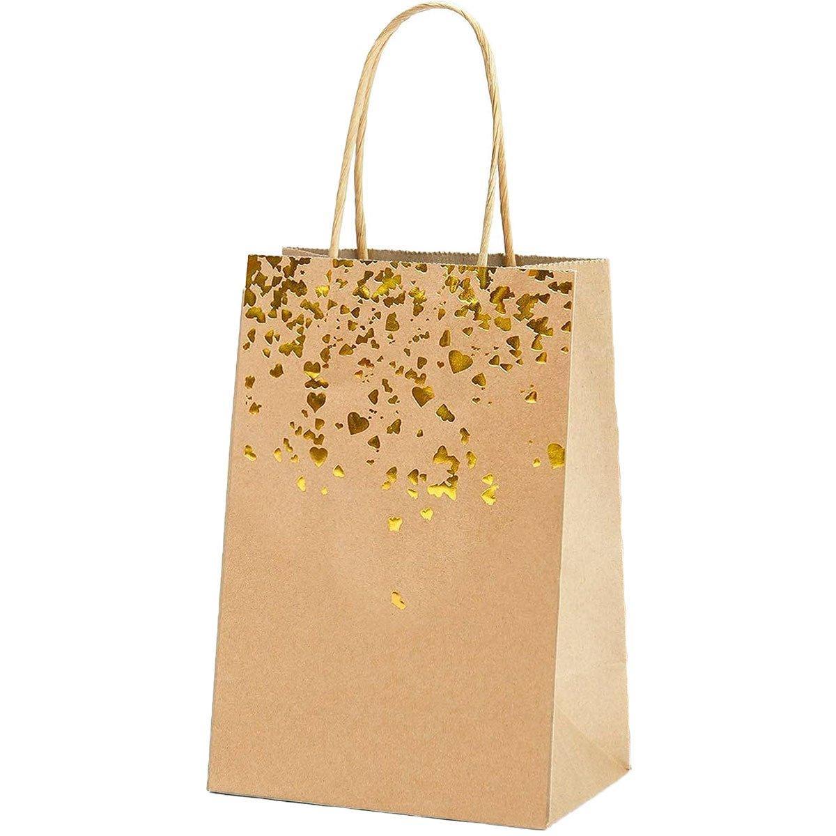 30PCS Kraft Paper Gift Bags Small Love Candy Bags Gold Foil Wedding Party Favors - White-Rose Gold Foil 6