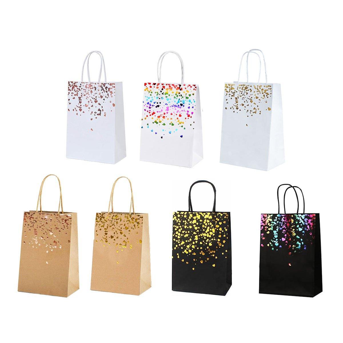 30PCS Kraft Paper Gift Bags Small Love Candy Bags Gold Foil Wedding Party Favors - White-Rainbow Foil
