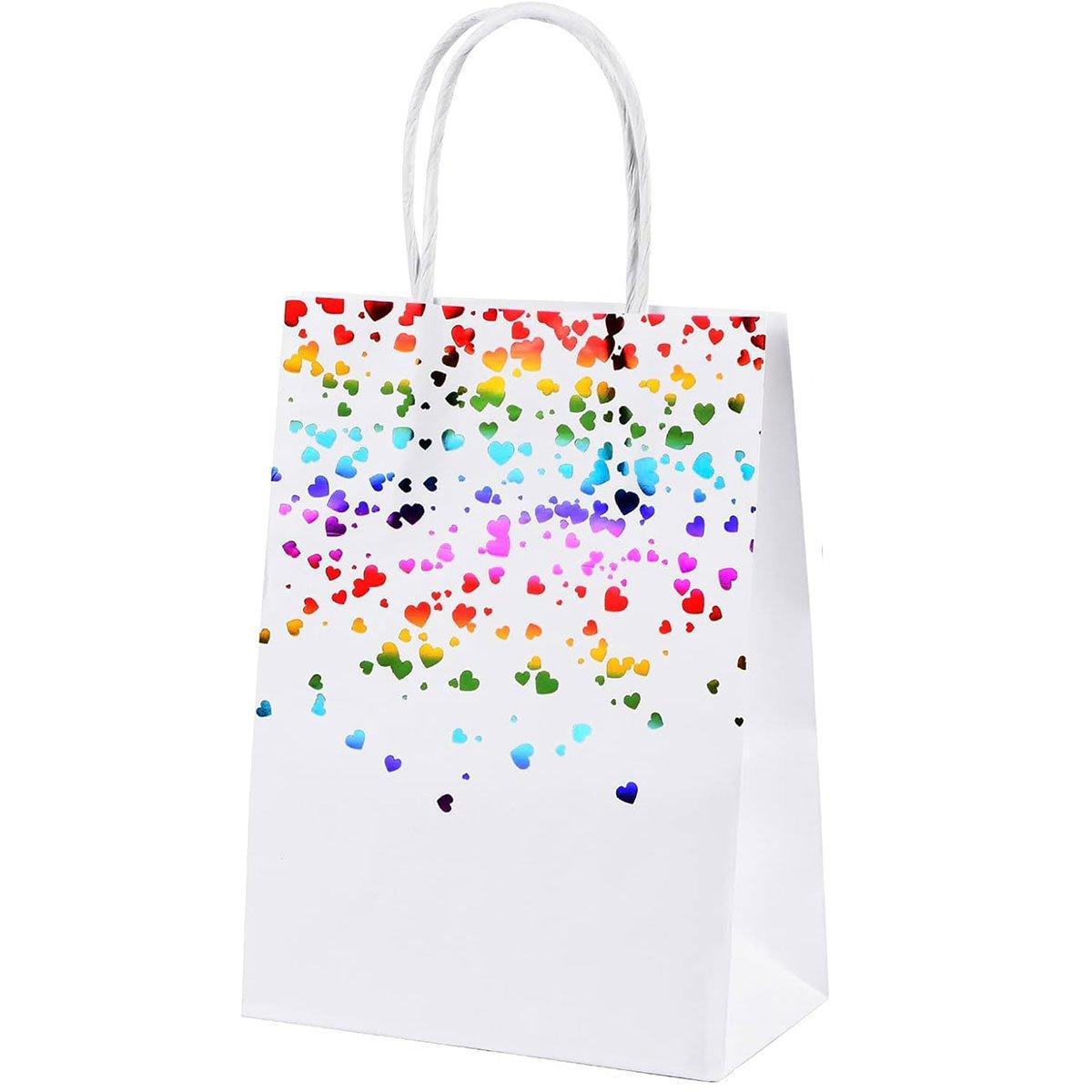 30PCS Kraft Paper Gift Bags Small Love Candy Bags Gold Foil Wedding Party Favors - White-Rainbow Foil 9