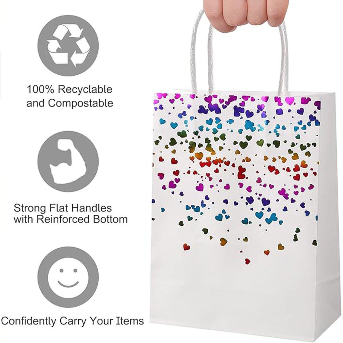 30PCS Kraft Paper Gift Bags Small Love Candy Bags Gold Foil Wedding Party Favors - White-Gold Foil 4