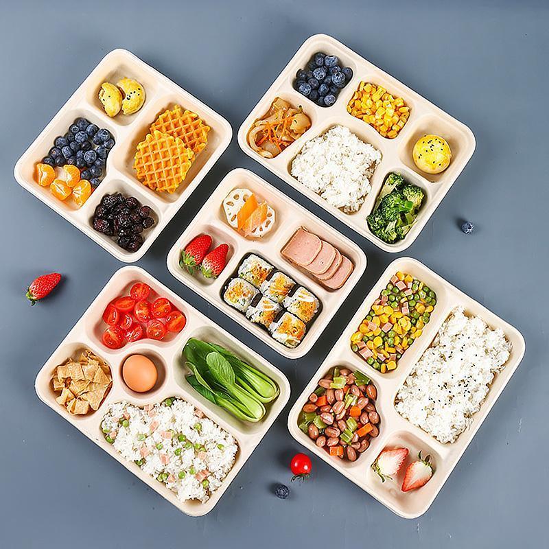 25/50pcs Biodegradable Lunch Box Microwaveable Tray with Compartment Paper Lid - 1400ML-6-50pcs 5