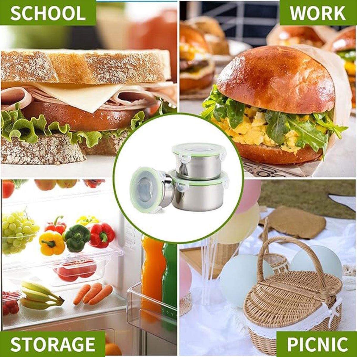 3PCS Stainless Steel Sealed Crisper Storage Box with Lid Round Food Lunch Box - Black 4