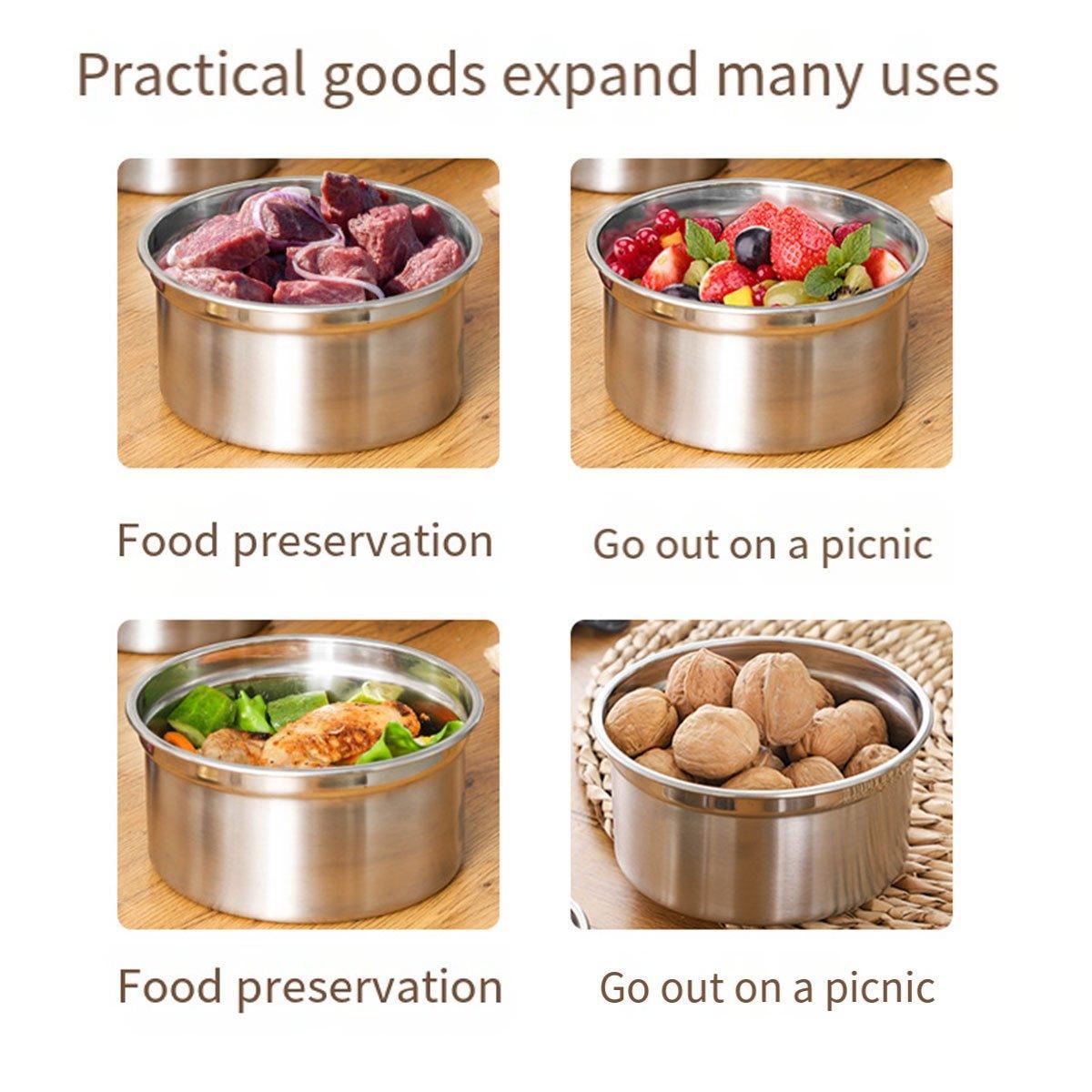 3PCS Stainless Steel Sealed Crisper Storage Box with Lid Round Food Lunch Box - White 5