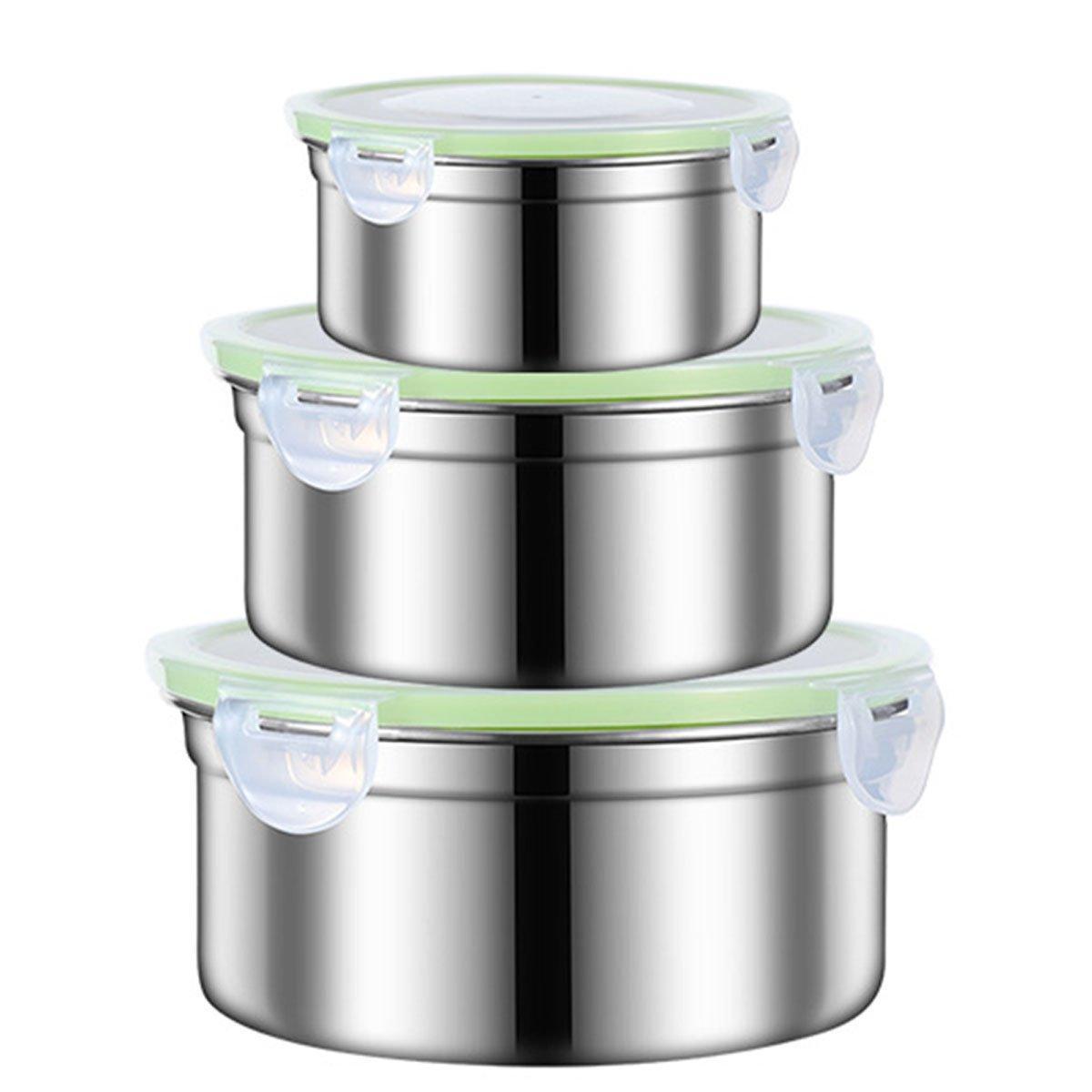 3PCS Stainless Steel Sealed Crisper Storage Box with Lid Round Food Lunch Box - White 6