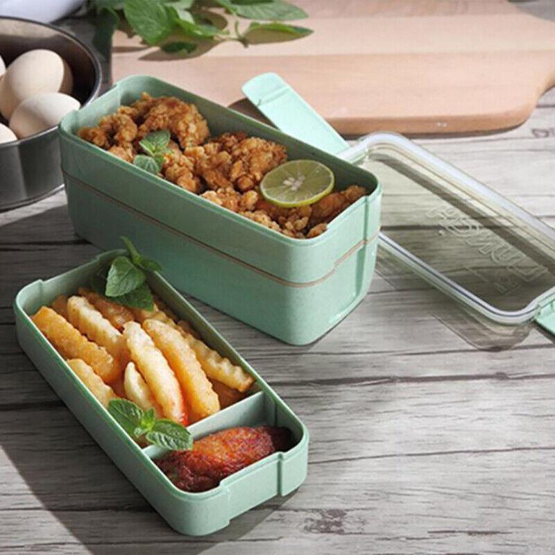 Lunch Box 3-Layer Bento Food Container 900ml with Spoon Fork Portable Student Use - Green 5