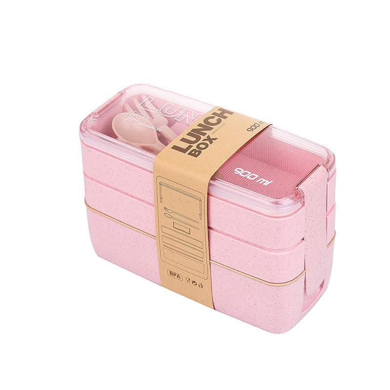 Lunch Box 3-Layer Bento Food Container 900ml with Spoon Fork Portable Student Use - Pink 6