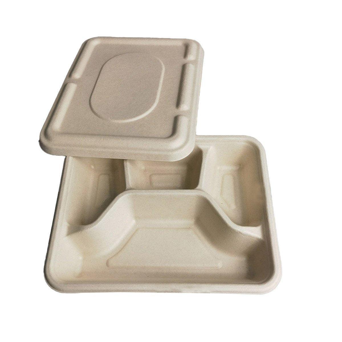 25/50pcs Biodegradable Lunch Box Microwaveable Tray with Compartment Paper Lid - 800ml-50pcs 6