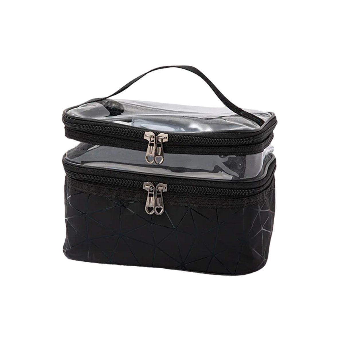 Portable Double-Layer Large Capacity Waterproof Cosmetic Bag Travel Toiletry Bag - Black 9