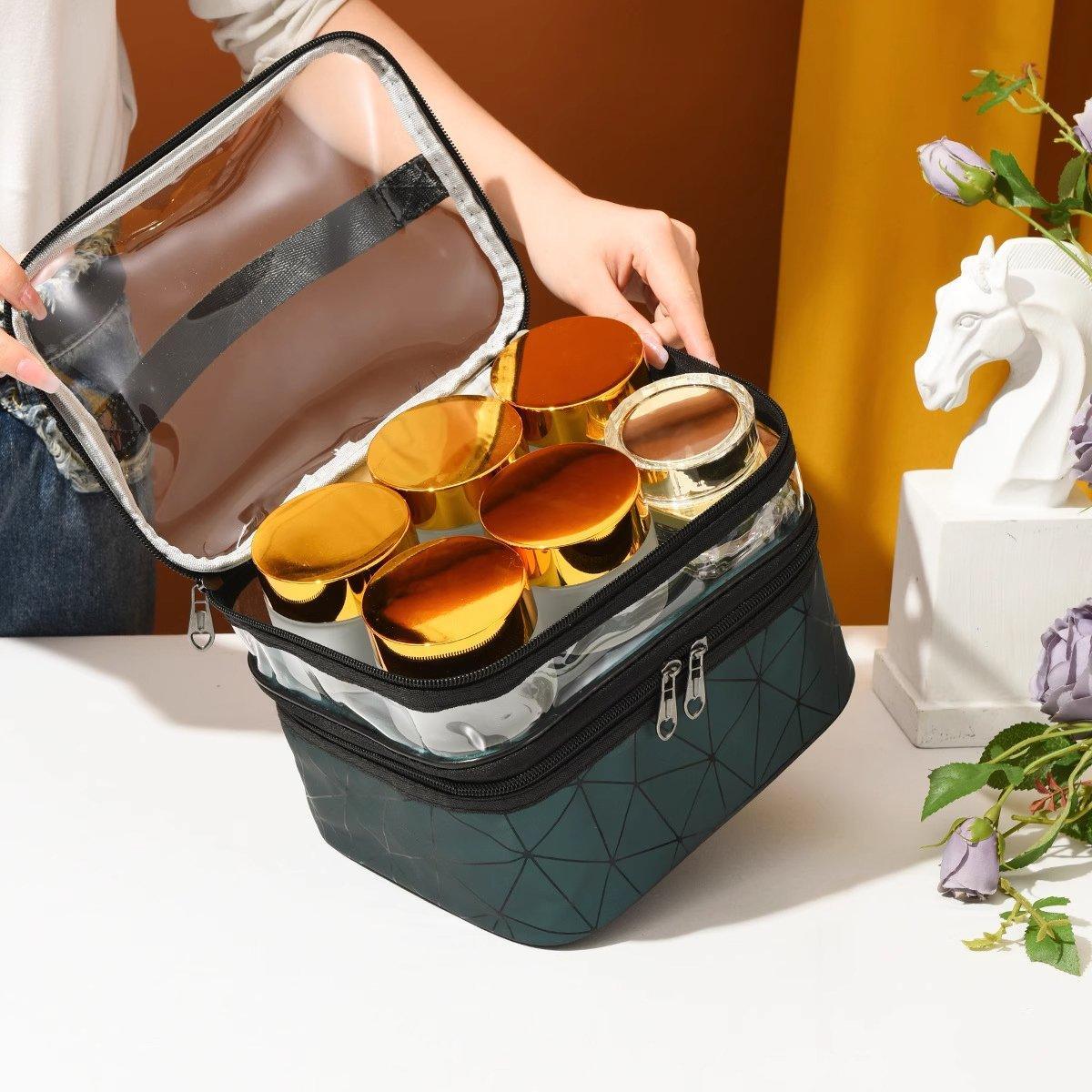 Portable Double-Layer Large Capacity Waterproof Cosmetic Bag Travel Toiletry Bag - Green 5