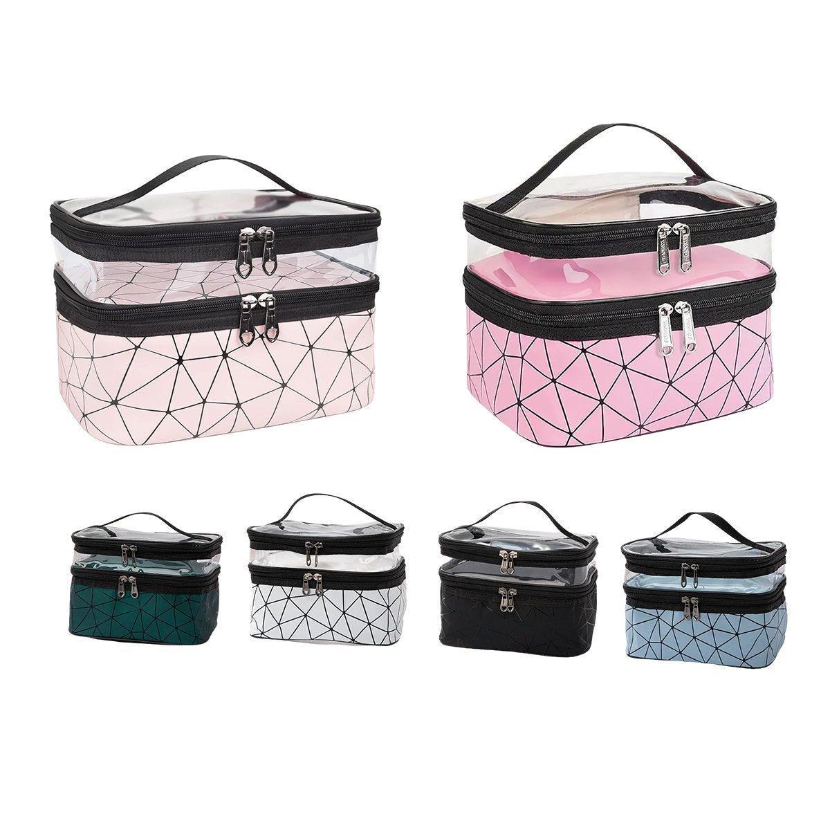 Portable Double-Layer Large Capacity Waterproof Cosmetic Bag Travel Toiletry Bag - Pink