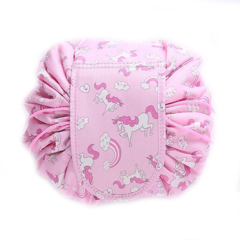 Portable Travel Makeup Bag Drawstring Cosmetic Pouch Lazy Storage Organiser Case - Green Flamingo 10