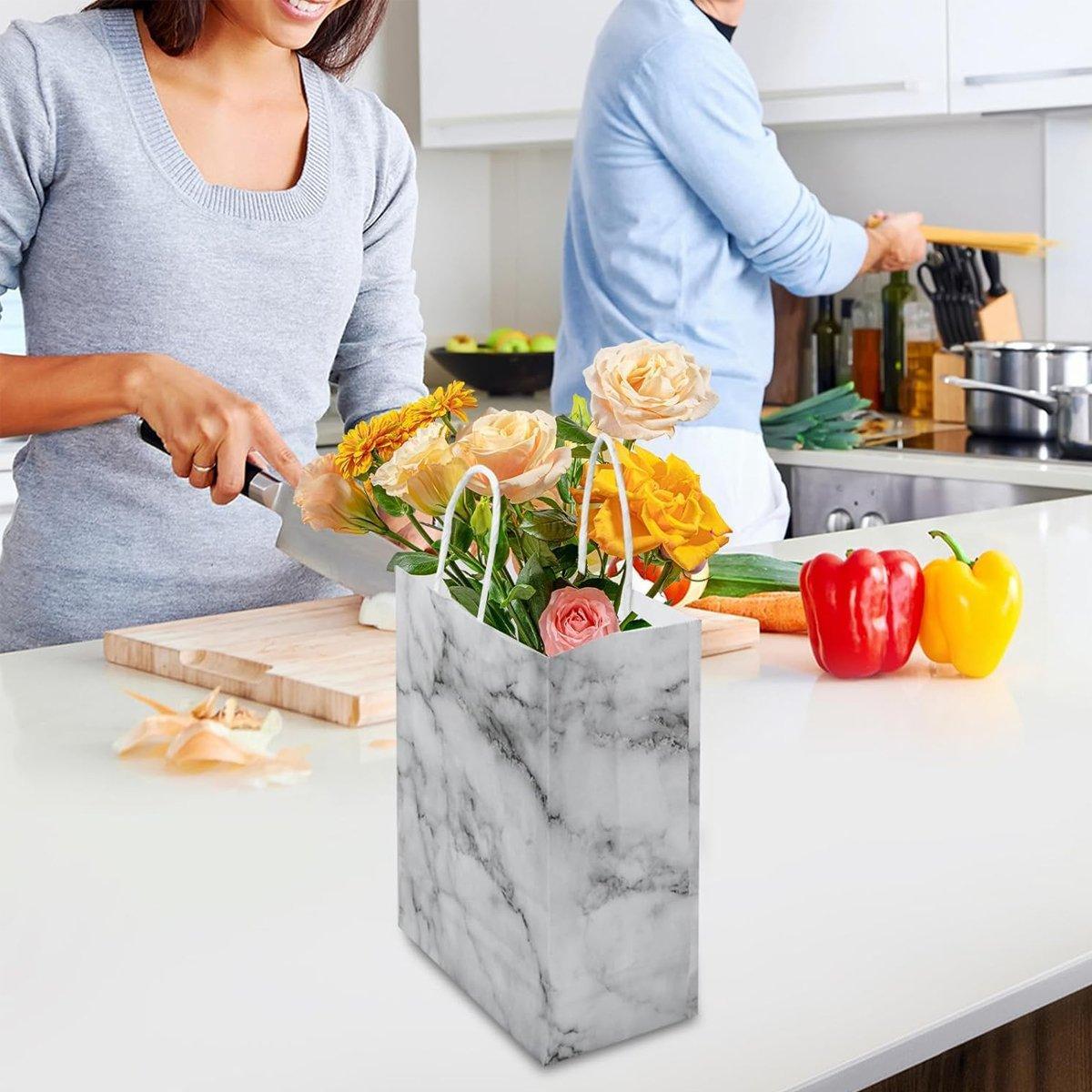 25PCS Marble Series Shopping Paper Bag Luxury Handbag Party Favor Gift Bags Set - Black Gold-S 5