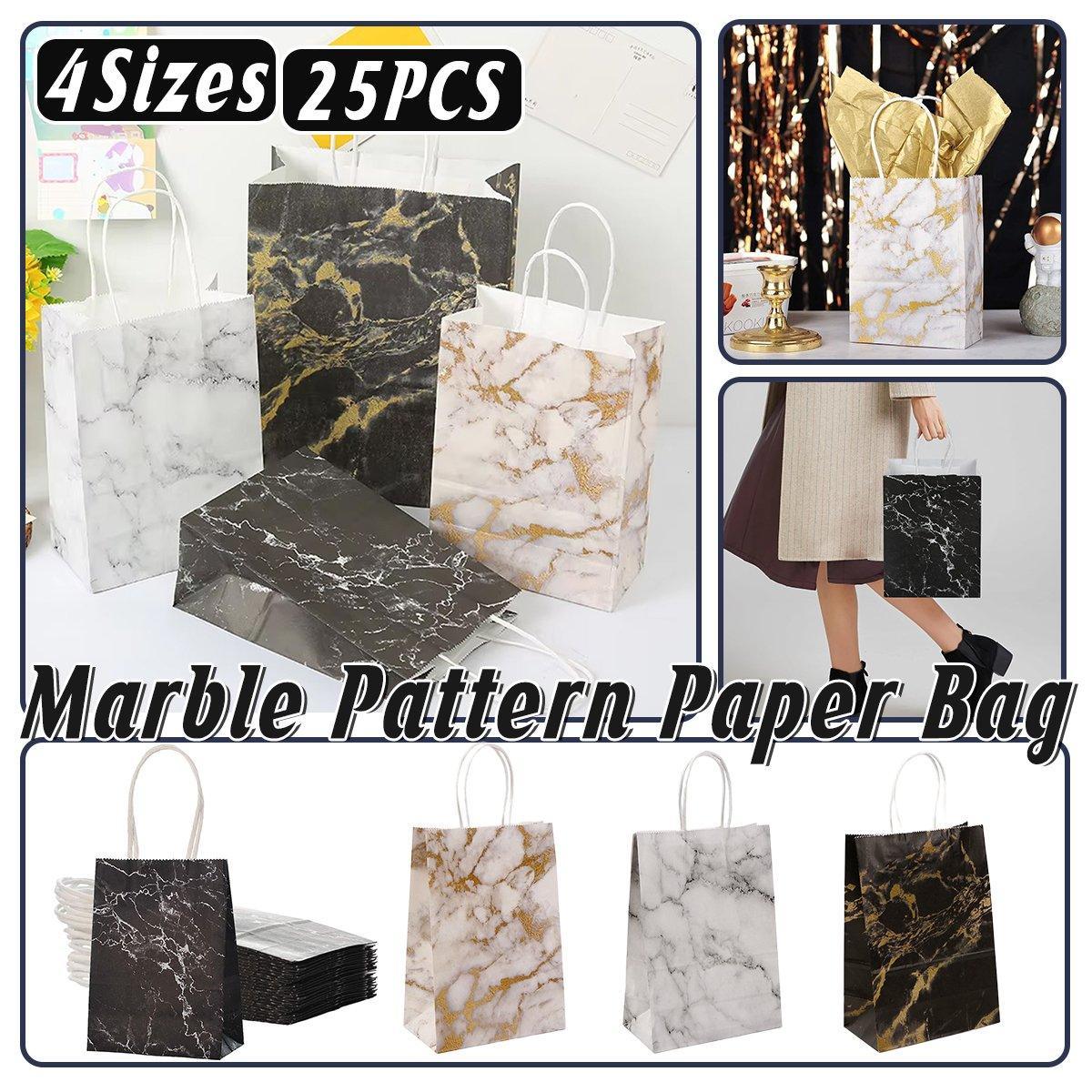 25PCS Marble Series Shopping Paper Bag Luxury Handbag Party Favor Gift Bags Set - Black Gold-M