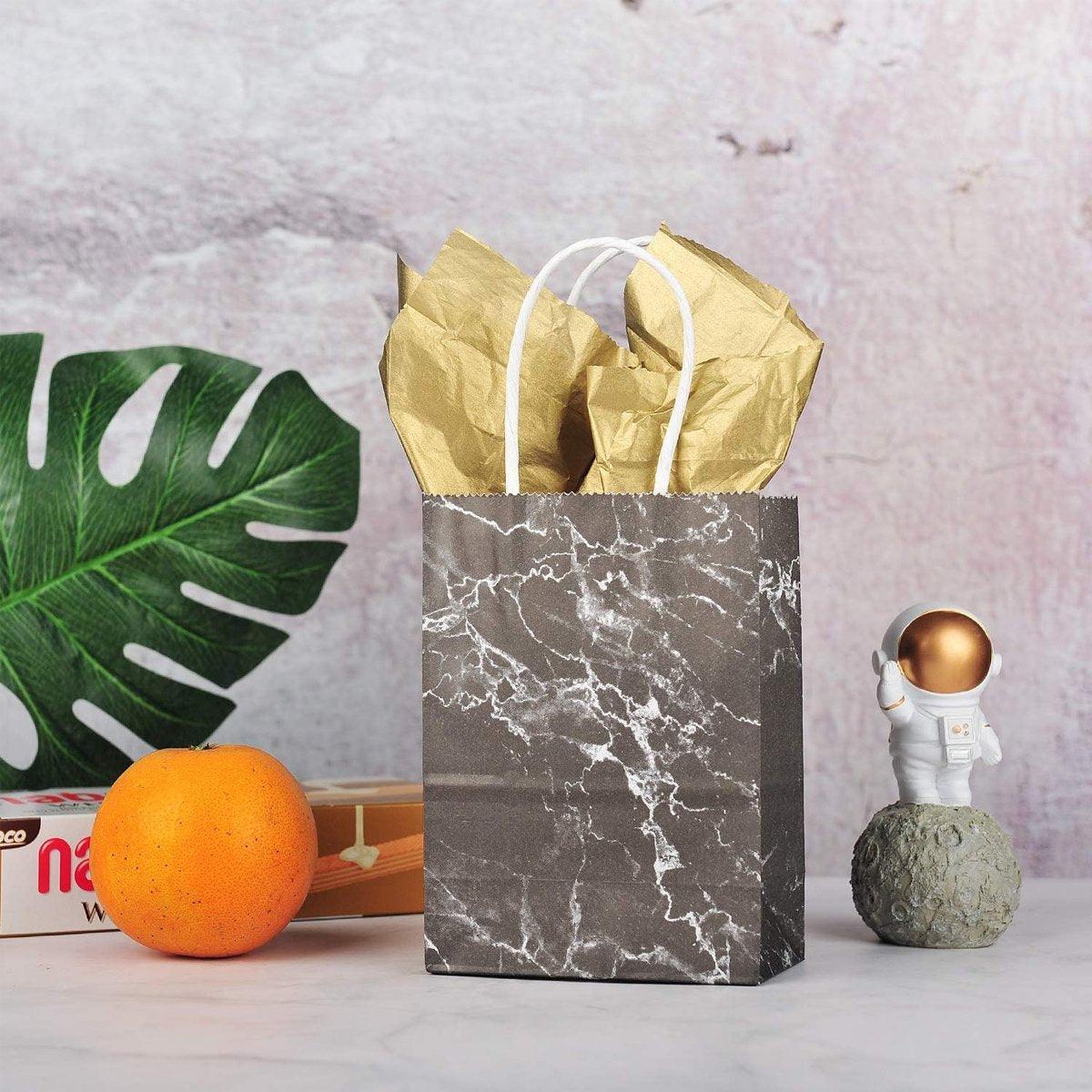 25PCS Marble Series Shopping Paper Bag Luxury Handbag Party Favor Gift Bags Set - Black Gold-M 4