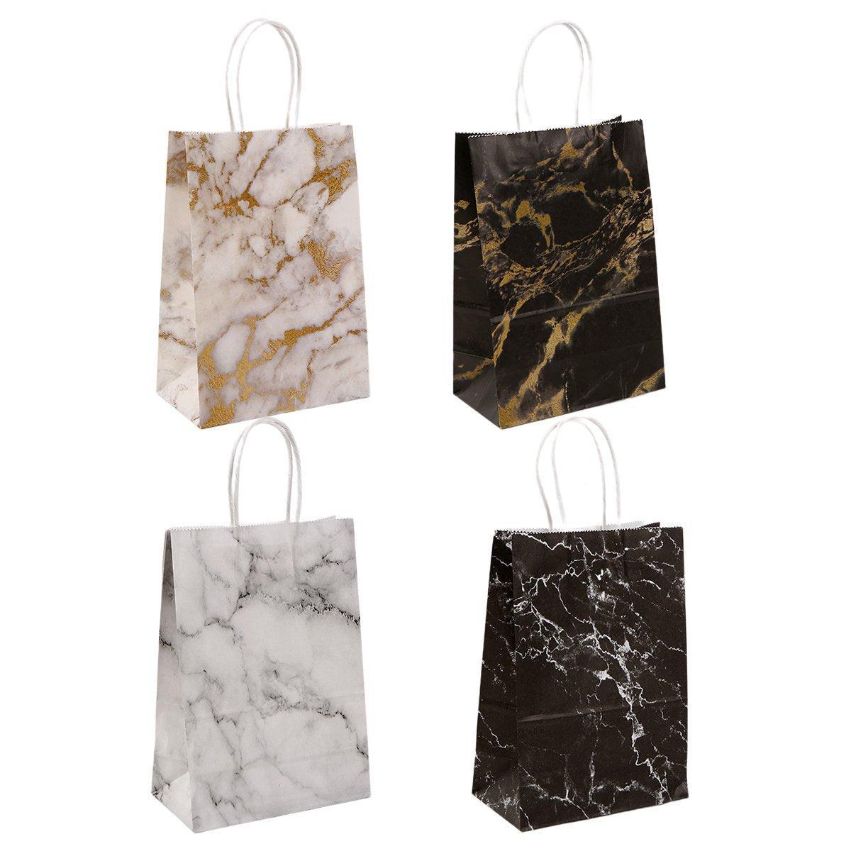 25PCS Marble Series Shopping Paper Bag Luxury Handbag Party Favor Gift Bags Set - Black Gold-L