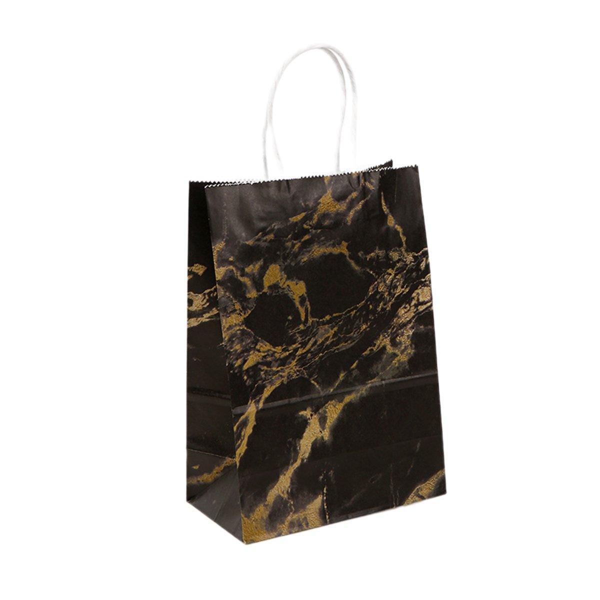 25PCS Marble Series Shopping Paper Bag Luxury Handbag Party Favor Gift Bags Set - Black Gold-L 12