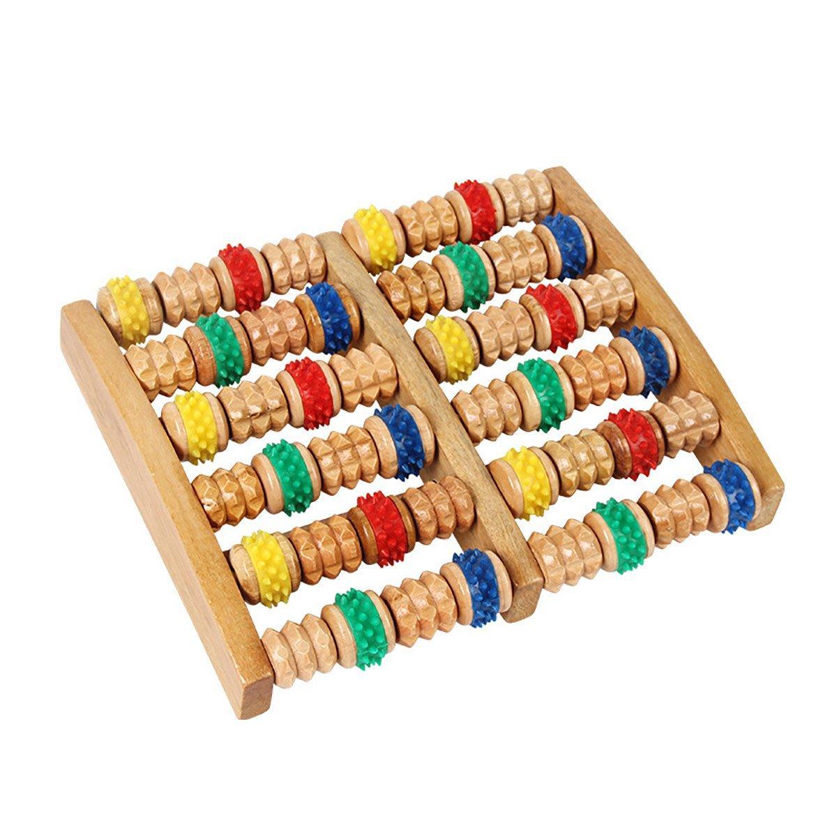 Six-Row Wooden Foot Roller Massager Colourful Relaxation Tool for Foot Relief