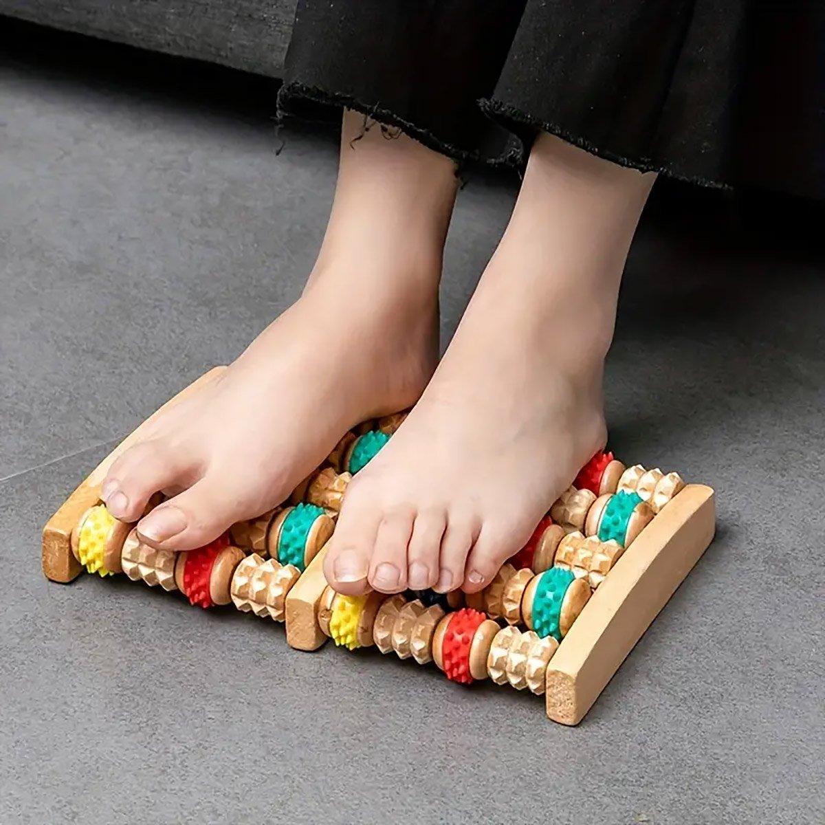 Six-Row Wooden Foot Roller Massager Colourful Relaxation Tool for Foot Relief 4