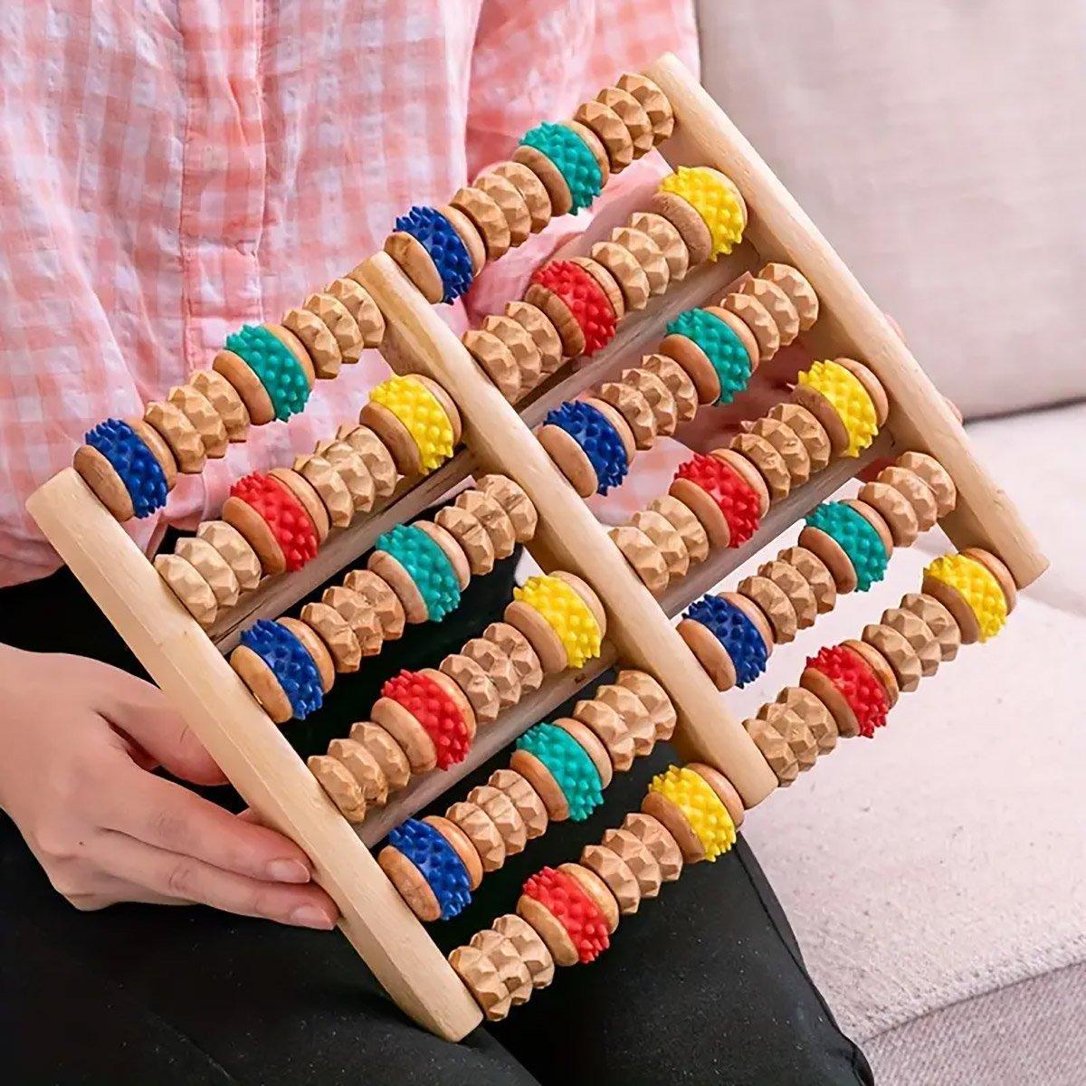 Six-Row Wooden Foot Roller Massager Colourful Relaxation Tool for Foot Relief 5