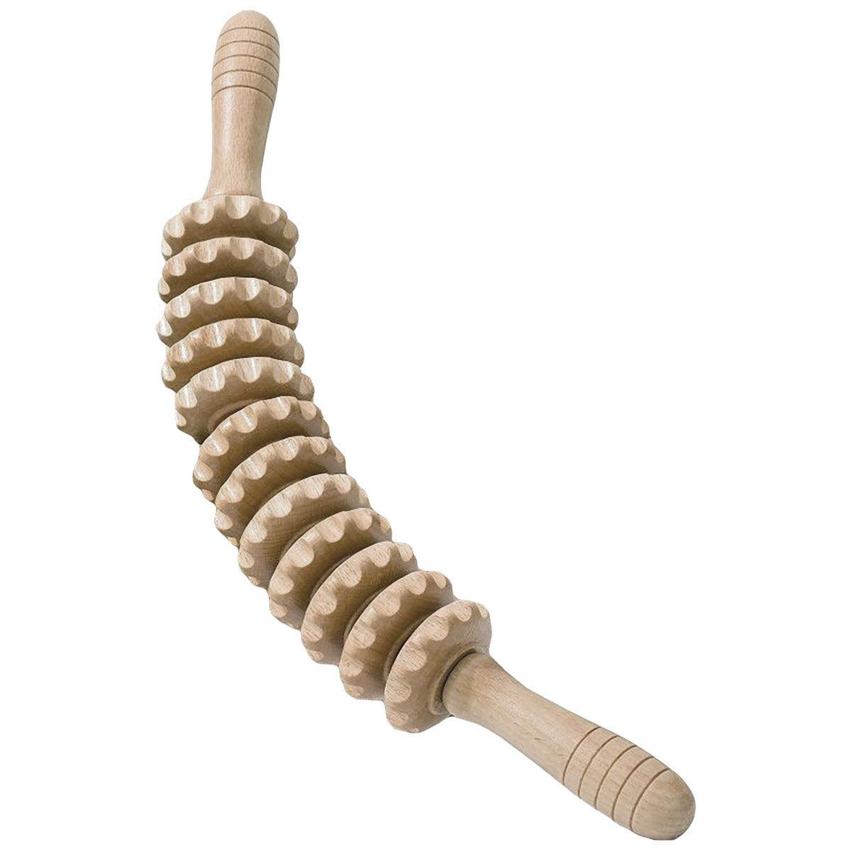 Wooden 12Roller Massage Stick Meridian Therapy Neck Back Thigh Muscle Relaxation