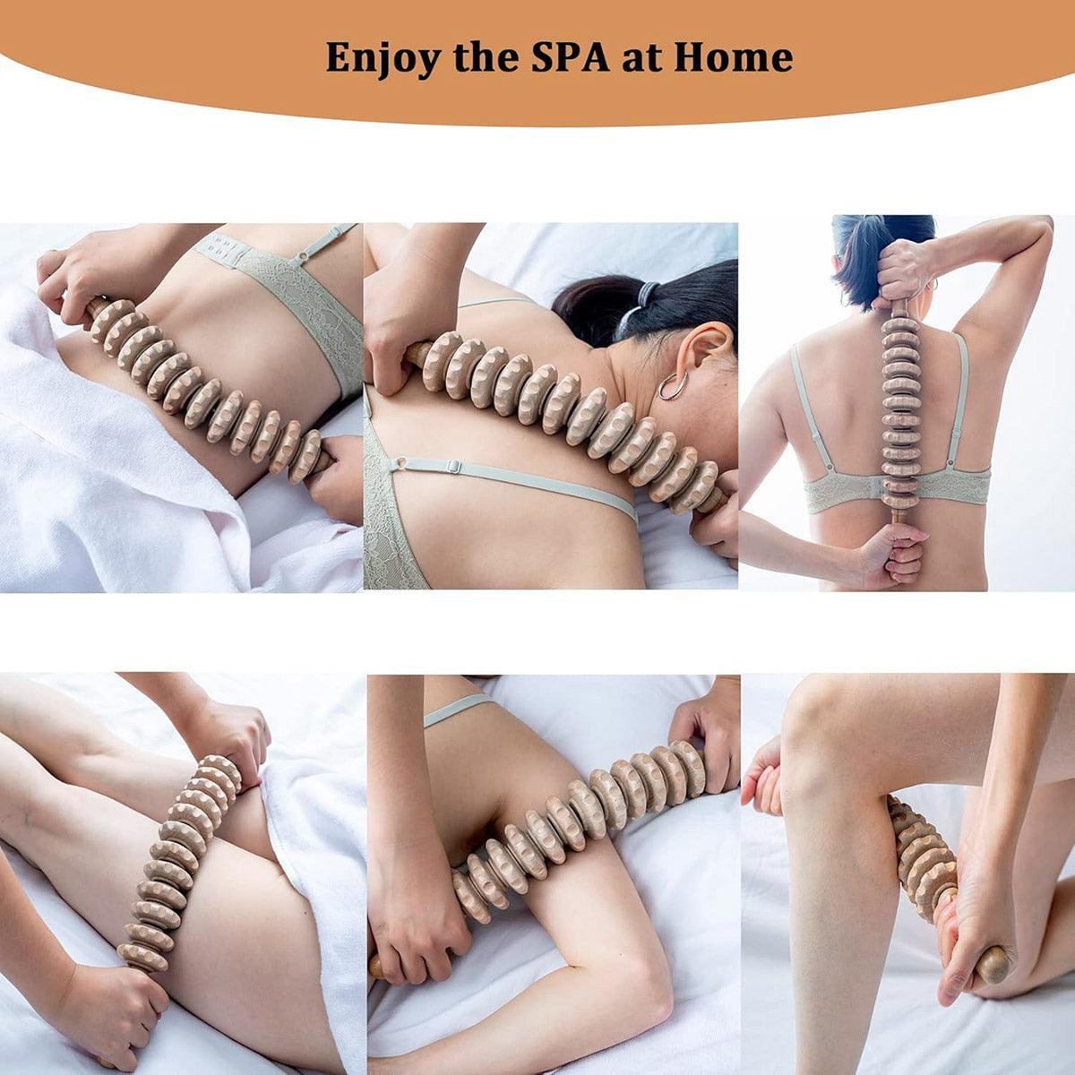 Wooden 12Roller Massage Stick Meridian Therapy Neck Back Thigh Muscle Relaxation 4