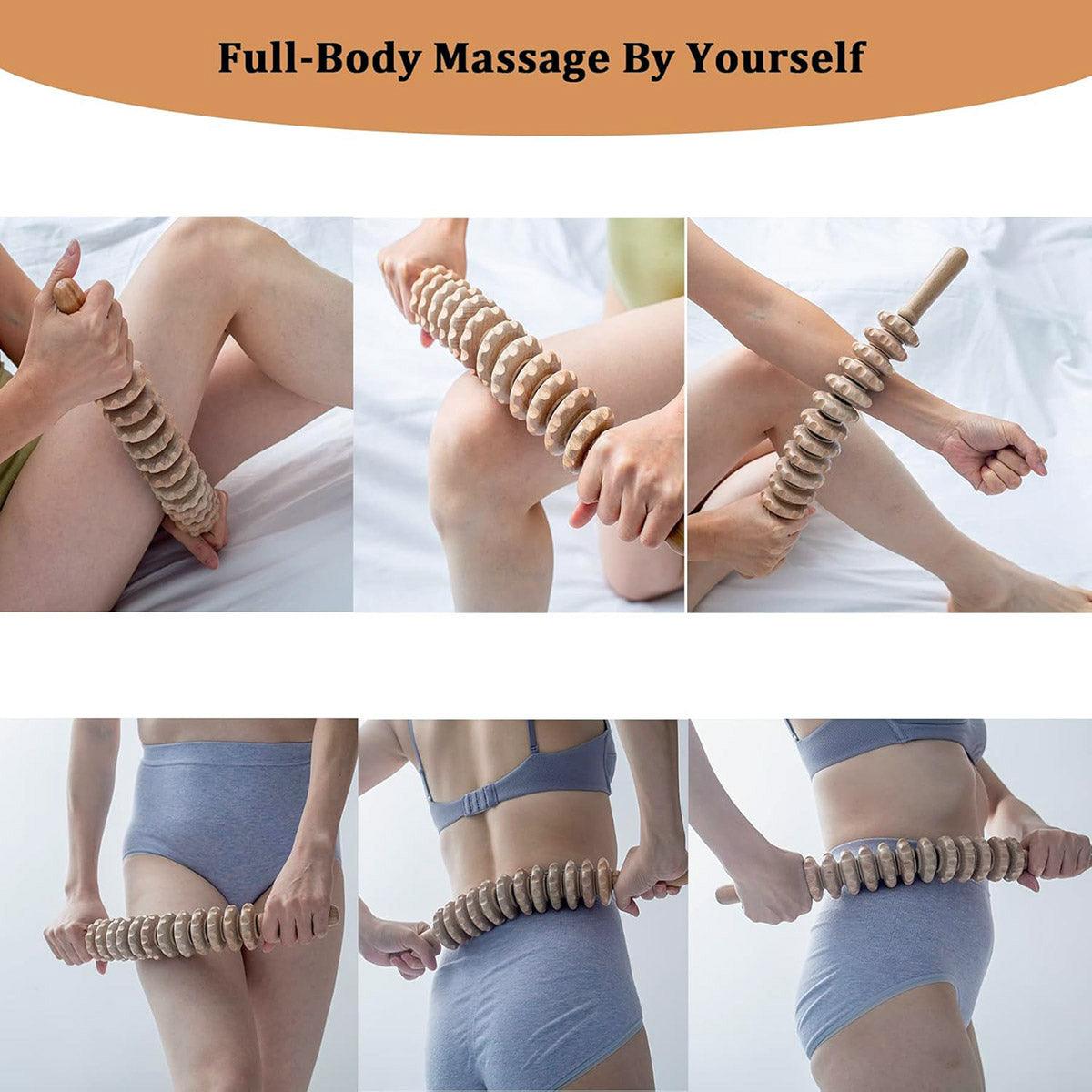 Wooden 12Roller Massage Stick Meridian Therapy Neck Back Thigh Muscle Relaxation 5