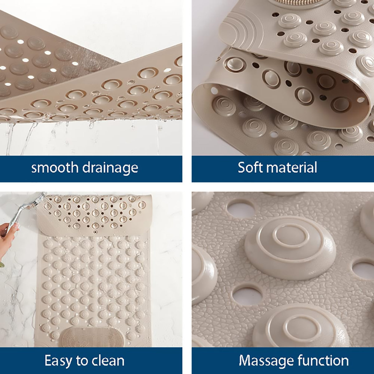 Non Slip Floor Pad Bathroom Tub Mat Bath Shower Mat with Round Massage Point - Pink 5