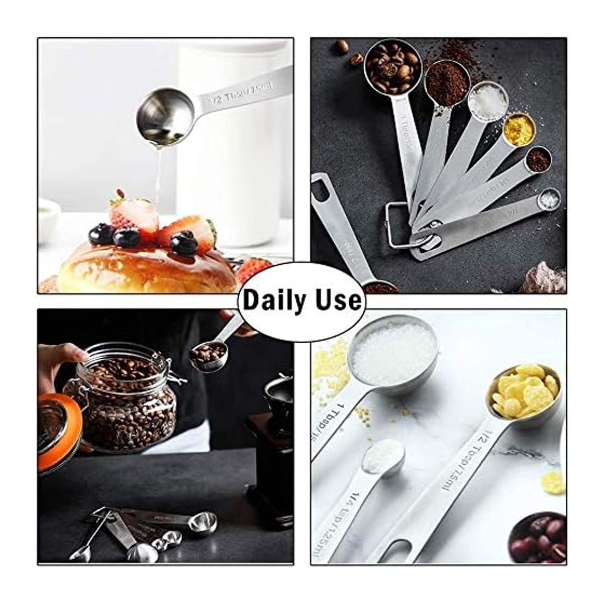 6PCS Measuring Cups Spoons 304 Stainless Steel Baking Tools With Scale Set 4