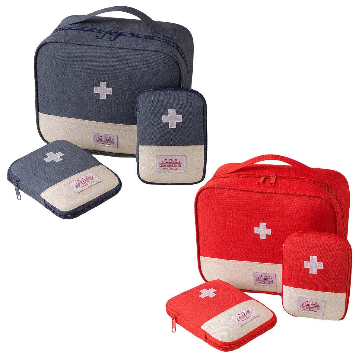 Set of 3 Portable Travel Medical Bags Organiser for Home Emergency Storage Use - Navy