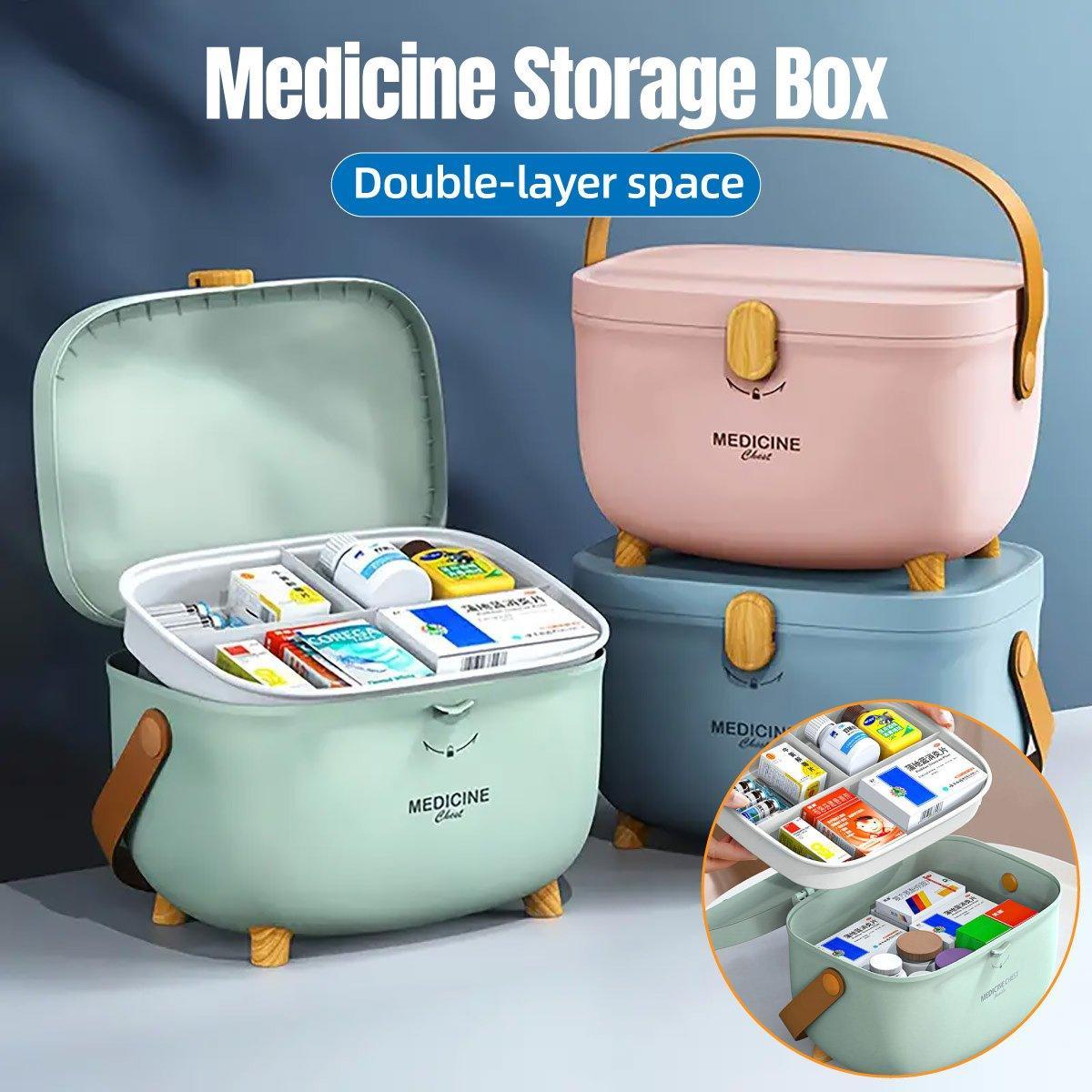 2 Layer Portable First Aid Kit Emergency Medicine Chest Organizer Storage Box - Blue