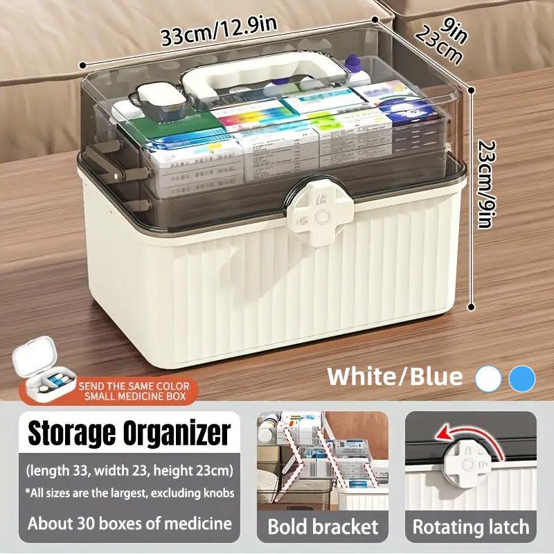 Large Capacity Medicine Cabinet Multi Layer Storage Box for Household First Aid - Blue
