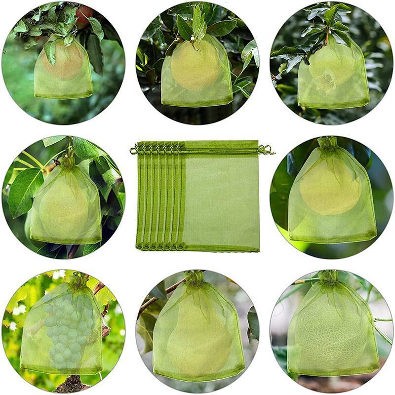 50/100PCS Garden Fruit Protection Net Bags Insect Proof Drawstring Mesh Organza - 50Pcs 10x15cm 4