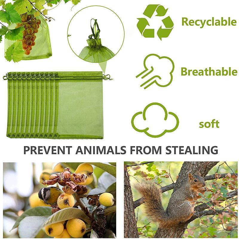 50/100PCS Garden Fruit Protection Net Bags Insect Proof Drawstring Mesh Organza - 50Pcs 17x23cm 5