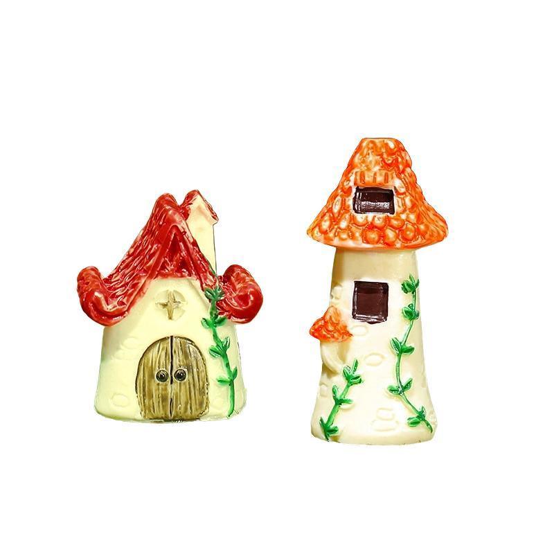 Miniature Decor Garden House Mini Fairy House Cottage Mushroom House Resin Craft - 1# Red
