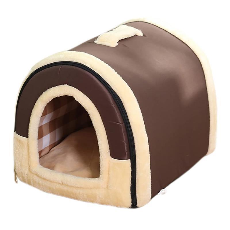 L Size Pet House Kennel Soft Igloo Beds Cave Cat Puppy Bed Warm Cushion Fold - Brick 6