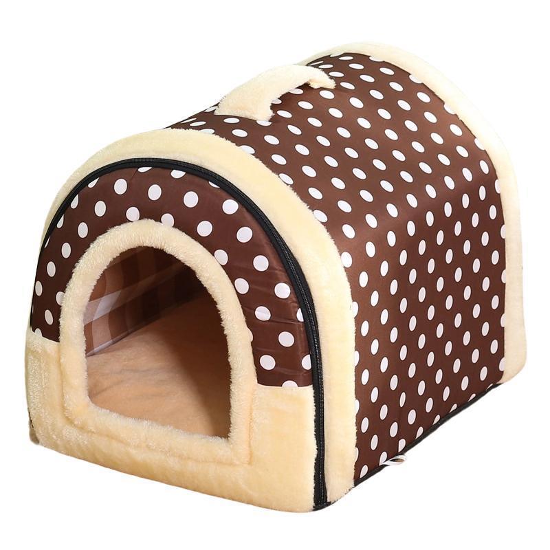 XL Size Pet House Kennel Soft Igloo Beds Cave Cat Puppy Bed Warm Cushion Fold - Brick 7