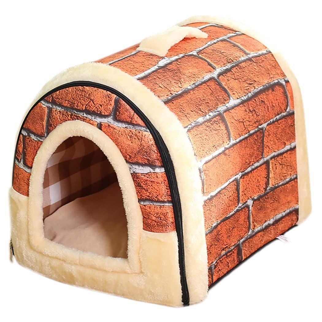 XL Size Pet House Kennel Soft Igloo Beds Cave Cat Puppy Bed Warm Cushion Fold - Brick 8