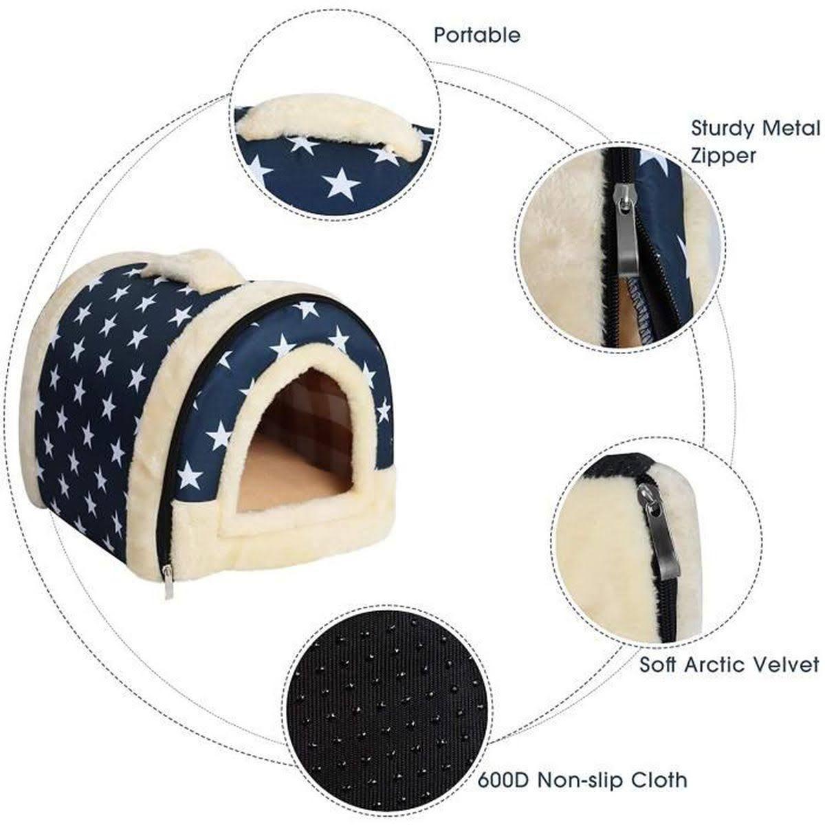 L Size Pet House Kennel Soft Igloo Beds Cave Cat Puppy Bed Warm Cushion Fold - Brown Dots 3