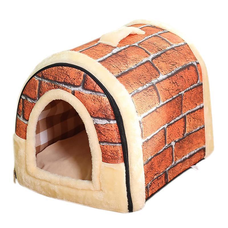 L Size Pet House Kennel Soft Igloo Beds Cave Cat Puppy Bed Warm Cushion Fold - Brown Dots 8