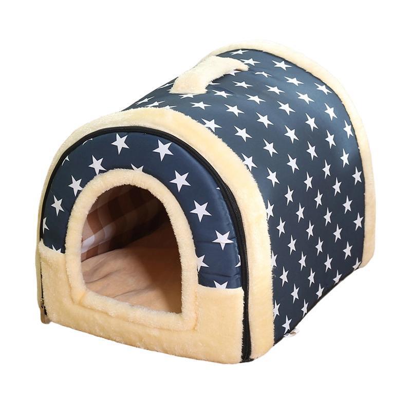 L Size Pet House Kennel Soft Igloo Beds Cave Cat Puppy Bed Warm Cushion Fold - Brown Dots 9