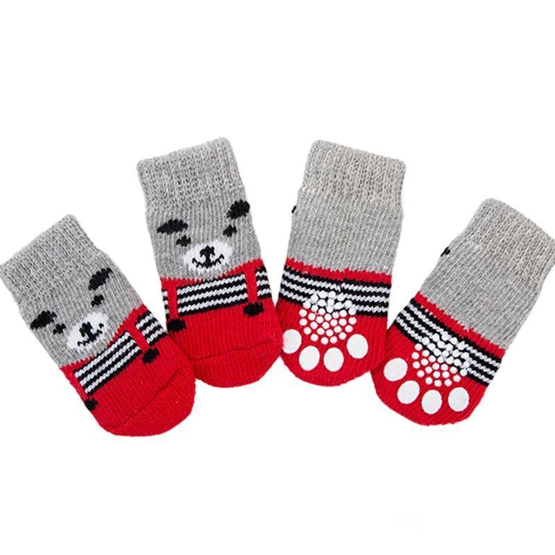 Non Slip Pet Socks for Dogs and Cats Knitted Paw Protector with Grips L Size - Grey stripes 12