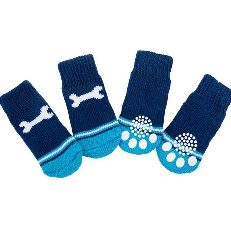 Non Slip Pet Socks for Dogs and Cats Knitted Paw Protector with Grips L Size - Grey stripes 14