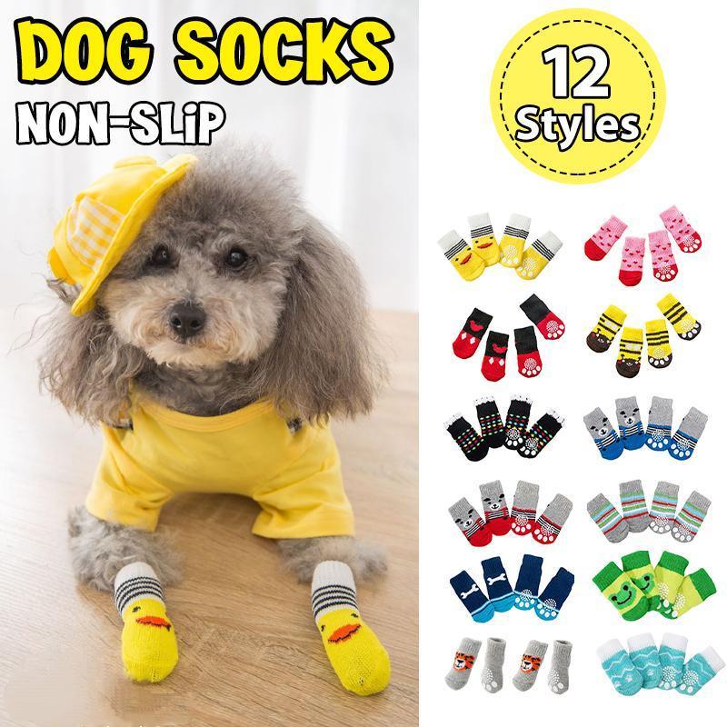 Dog Socks Non-Slip Grip Slip Anti-Slip - Puppy Cat Pet Shoes Slippers S Size - Grey tiger