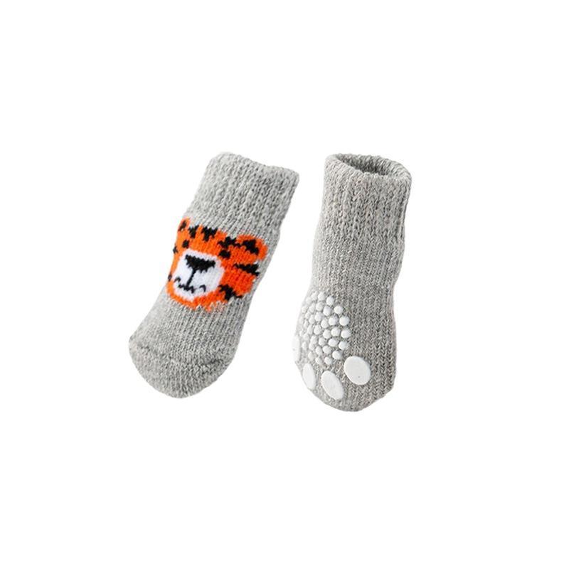 Dog Socks Non-Slip Grip Slip Anti-Slip - Puppy Cat Pet Shoes Slippers S Size - Grey tiger 15