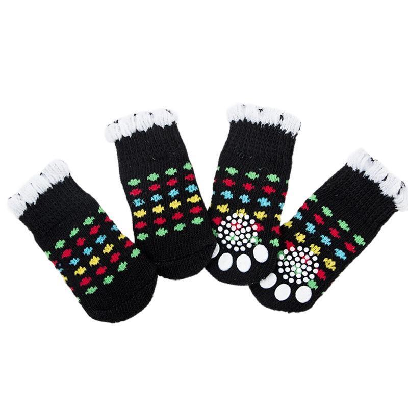 Non Slip Pet Socks for Dogs and Cats Knitted Paw Protector with Grips L Size - Water green ripples 10
