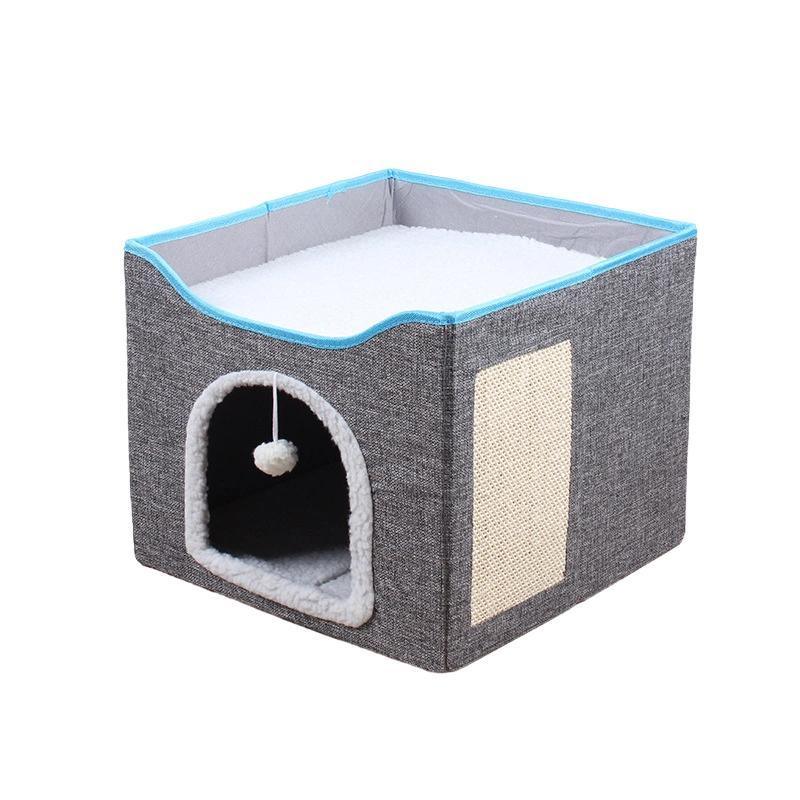 Foldable Pet Cat Calming Bed Hideaway Interactive House Nest Scratching Board - Dark Grey 6