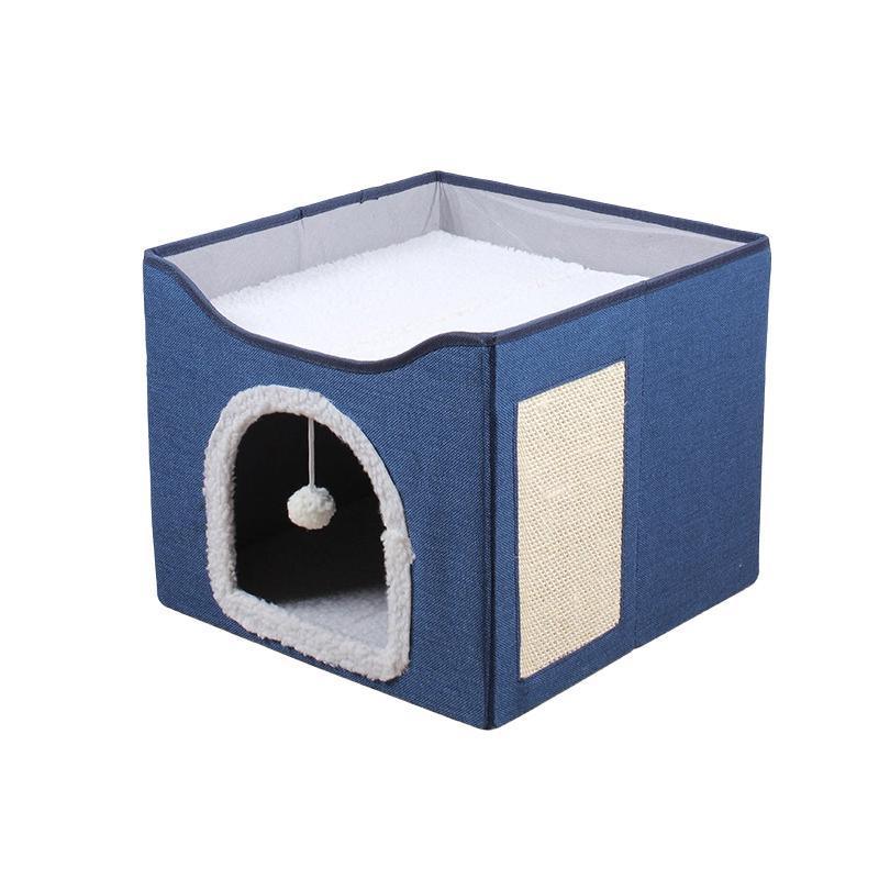 Foldable Pet Cat Calming Bed Hideaway Interactive House Nest Scratching Board - Light Green 7