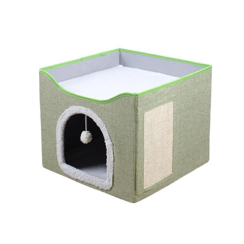 Foldable Pet Cat Calming Bed Hideaway Interactive House Nest Scratching Board - Light Green 8
