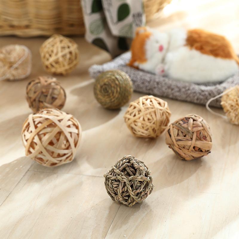 4/5PCS Pet Balls Rabbit Toys Bunny Straw Rattan Woven Chewing Ball Biting Toys - 4PCS 3